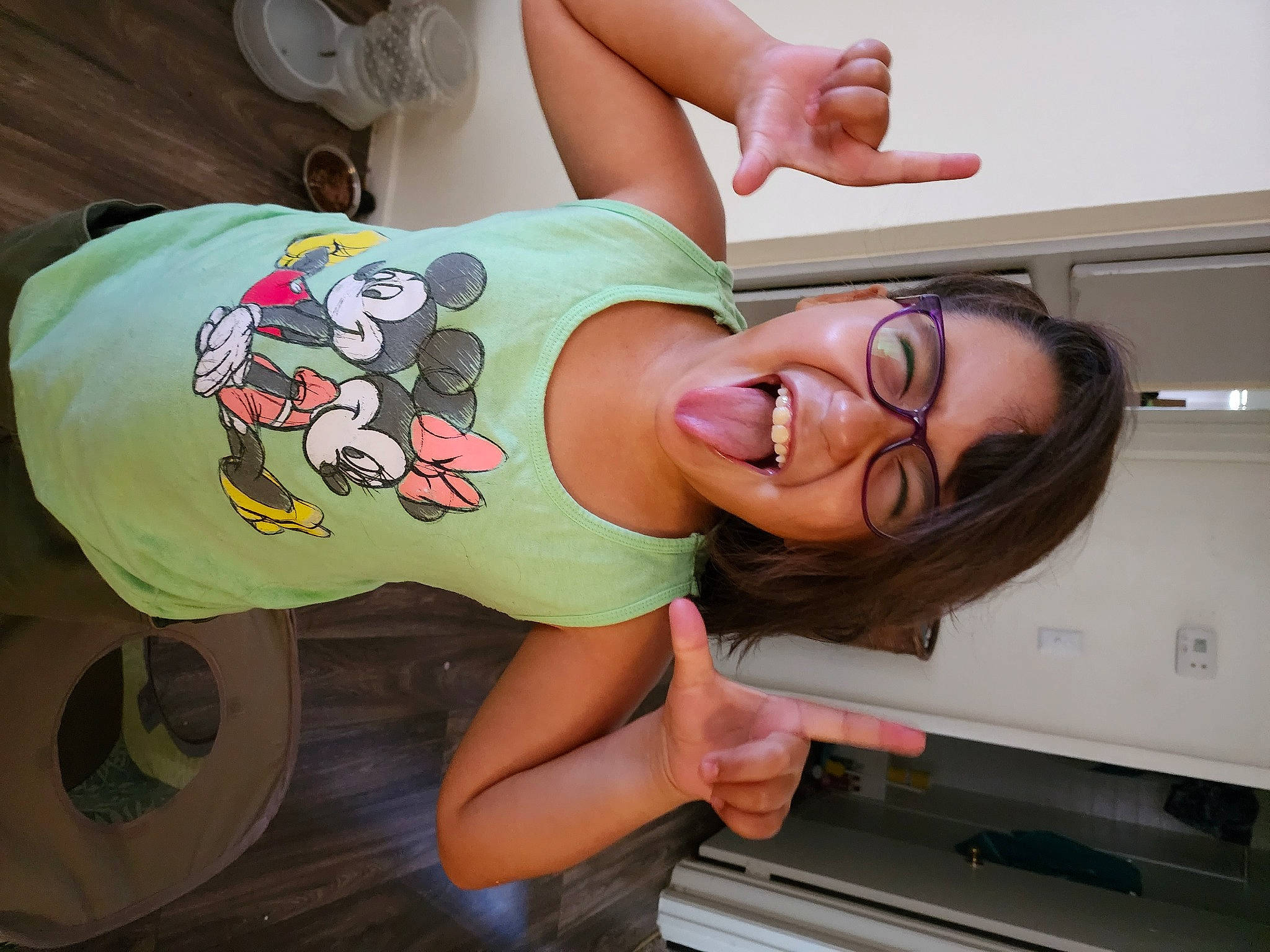 Lucy joined the competition — help win amazing prizes! abdomen, chest, child, elbow, eyewear, fun, glasses, happy, human_leg, joint, knee, mouth, pattern, person, room, sleeve, smile, t_shirt, thigh, trunk