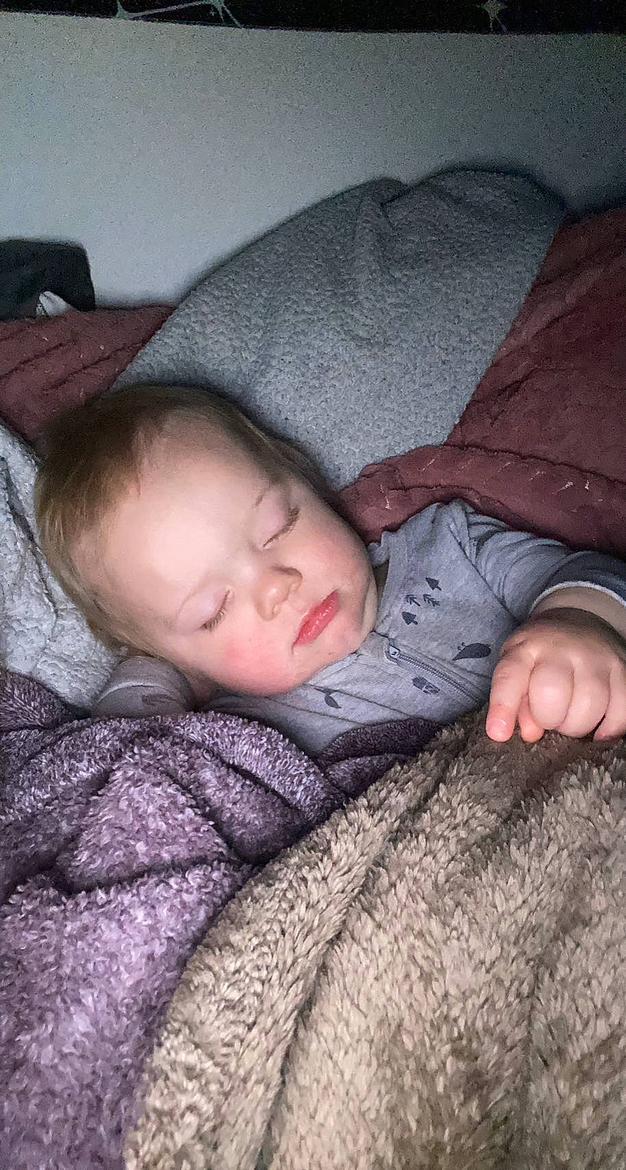 Lucius is registered to the contest to win money with this photo: baby, baby_toddler_clothing, brown, cheek, child, comfort, fur, grass, grey, linens, nap, pattern, person, portrait_photography, skin, sleep, sleeve, toddler, tree, winter