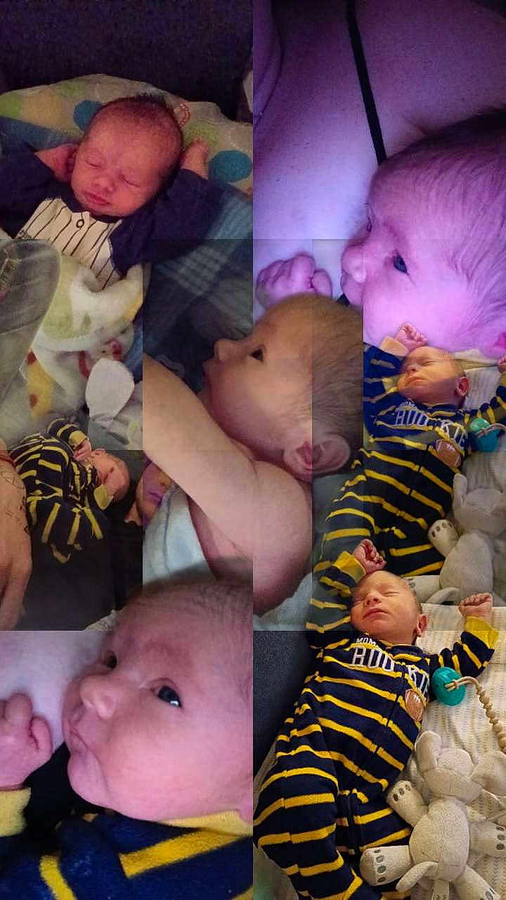 Jaxton is registered to the contest to win money with this photo: baby, infant, sleeping, pajamas, blanket, plush_toy, cute, portrait, closeup, child, newborn, cozy, soft, home, resting, face, hand, bed, striped_clothing, peaceful