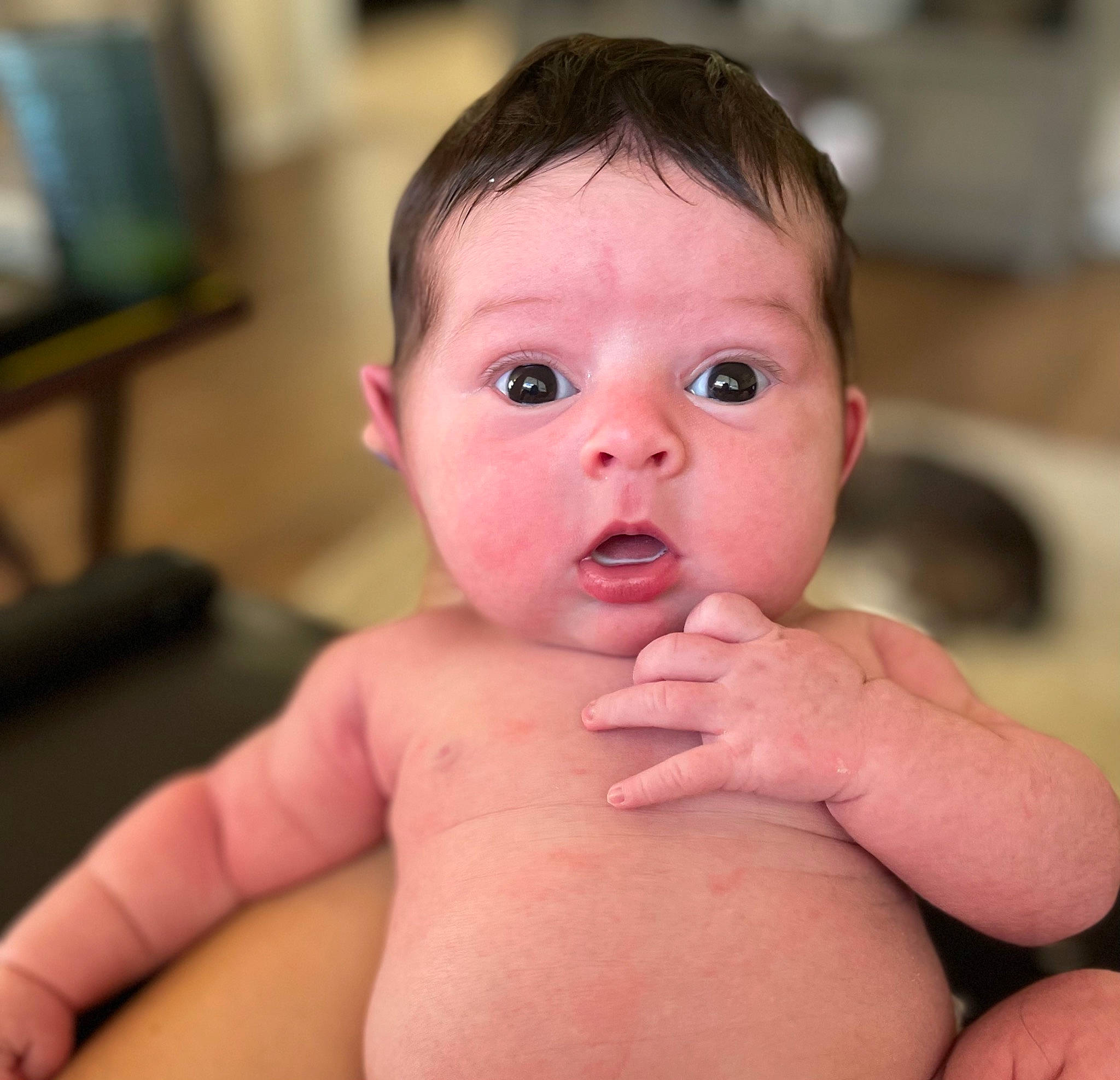 Keira joined the competition — help win amazing prizes! baby, cheek, ear, eye, eyebrow, eyelash, face, finger, forehead, gesture, hair, head, human_body, iris, lip, mouth, neck, nose, person, skin