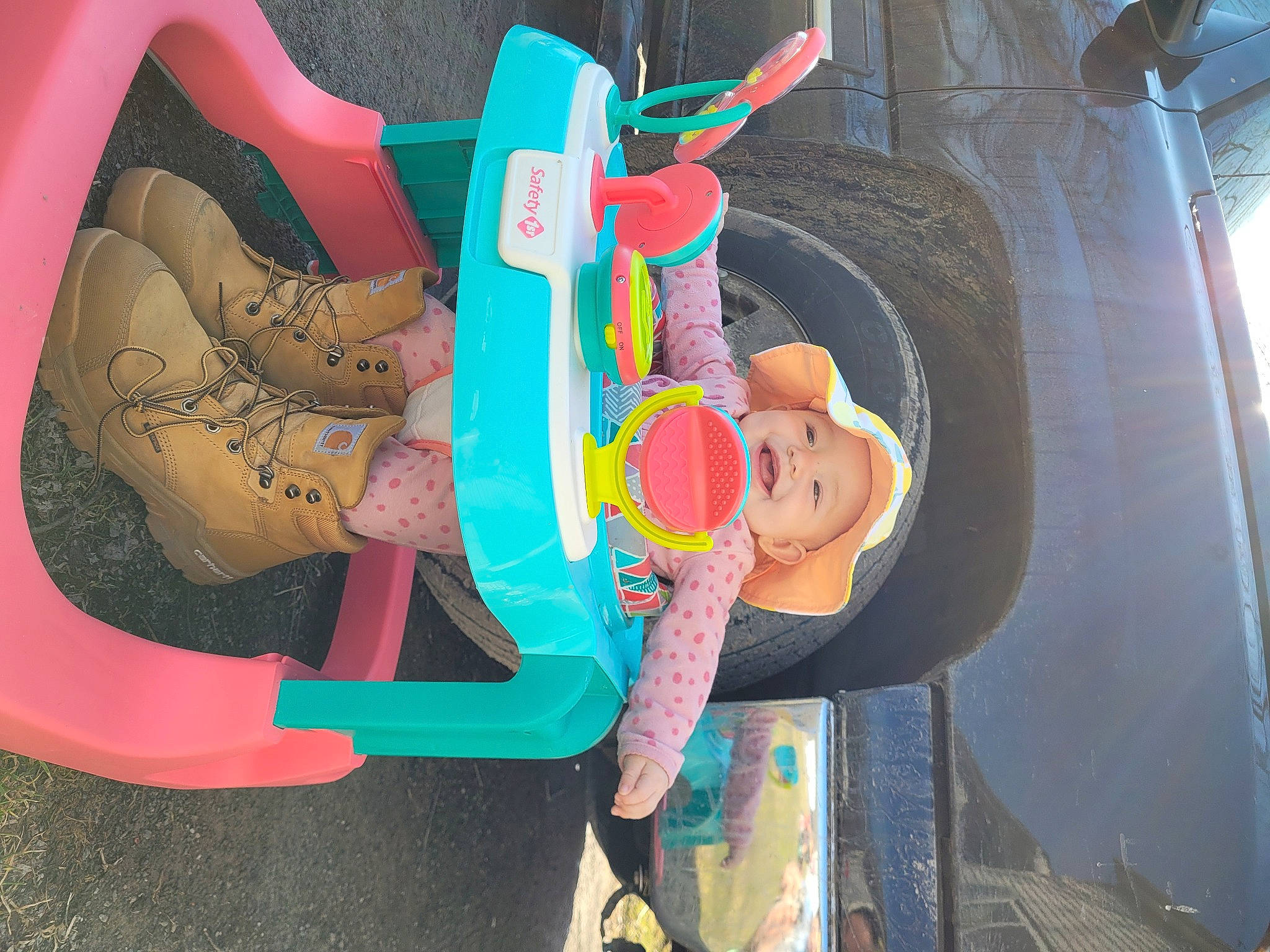 Rosá'Leigh joined the competition — help win amazing prizes! auto_part, automotive_tire, bumper, child, city, electric_blue, fun, headwear, knee, leisure, magenta, motor_vehicle, person, pink, recreation, sandal, shoe, smile, thigh, tire