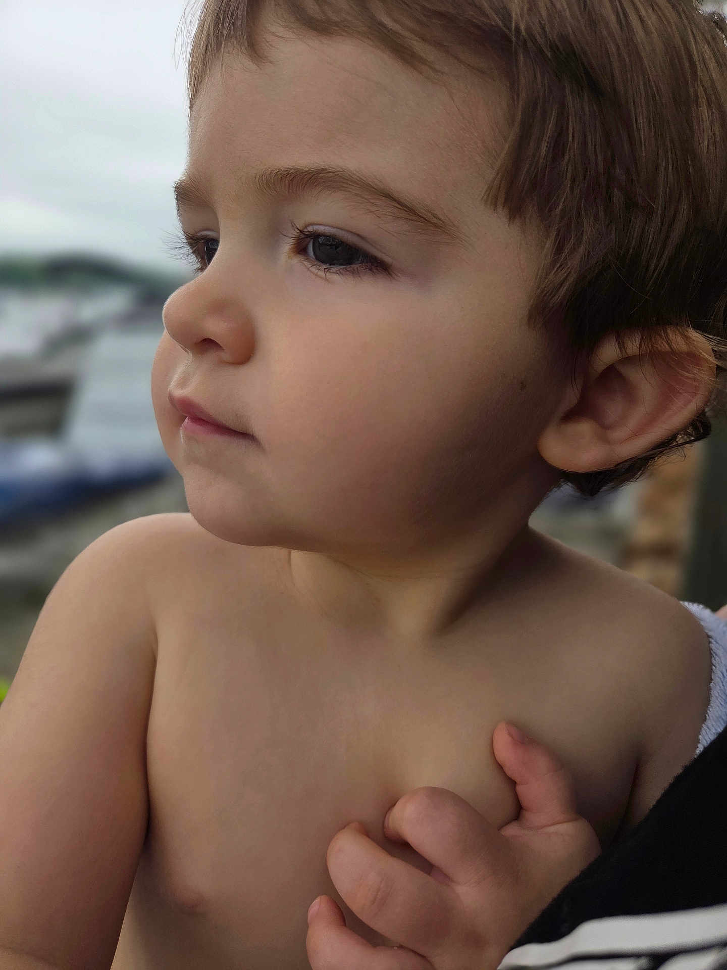 Morrison is registered to the contest to win money with this photo: child, toddler, face, profile, closeup, skin, hair, hand, fingers, outdoor, natural_light, portrait, young, curly_hair, expression, looking_away, soft_focus, baby, person, cute