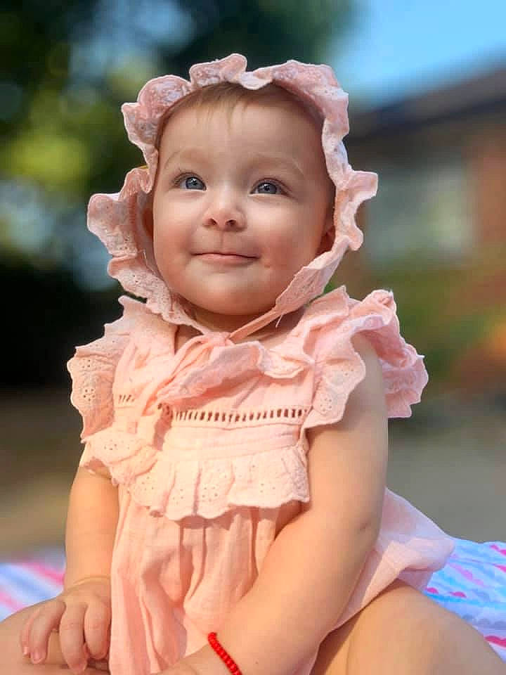 Katalina joined the competition — help win amazing prizes! baby, cheek, child, child_model, fashion_accessory, head, headgear, joy, peach, person, photography, pink, ruffle, skin, smile, toddler