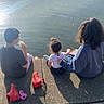 Raealyn joined the competition — help win amazing prizes! back_view, boots, calm, casual_clothing, child, children, concrete, daytime, family, hair, ice_cream, lake, nature, outdoor, playful, relaxation, shadow, sitting, sunlight, water
