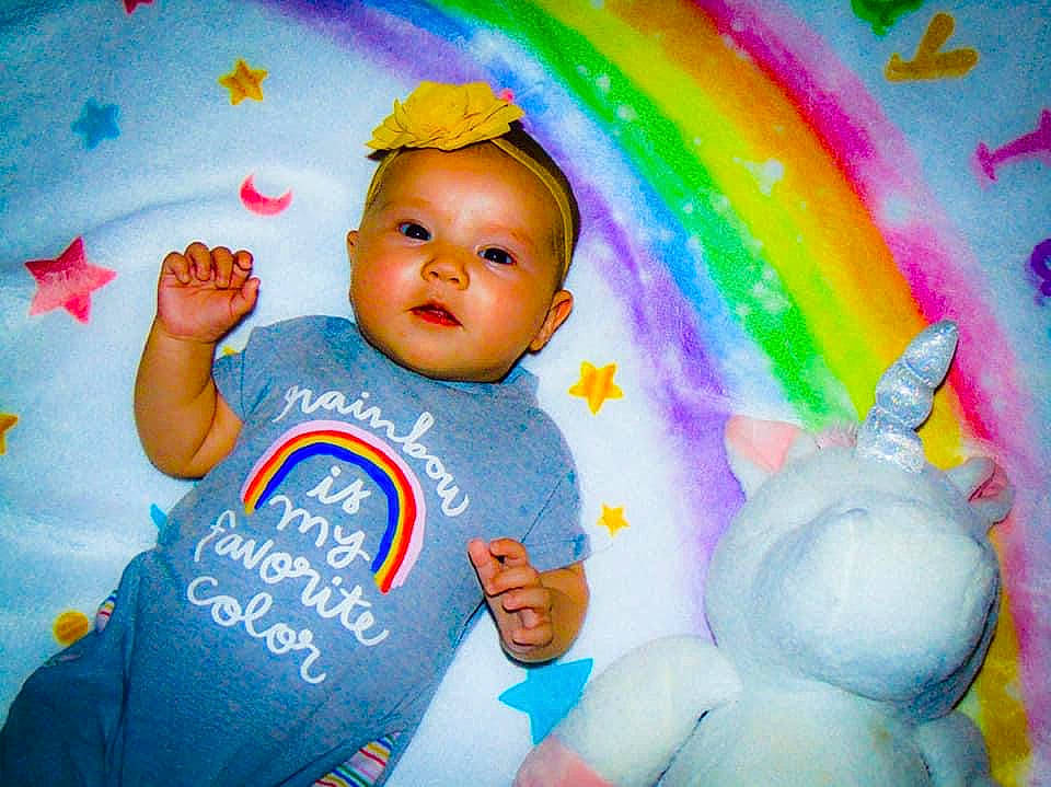 Anastasia is registered to the contest to win money with this photo: baby, baby_products, baby_toddler_clothing, cheek, child, circle, event, facial_expression, fun, happy, organ, party_supply, person, plastic, play, product, rainbow, sleeve, toddler, toy