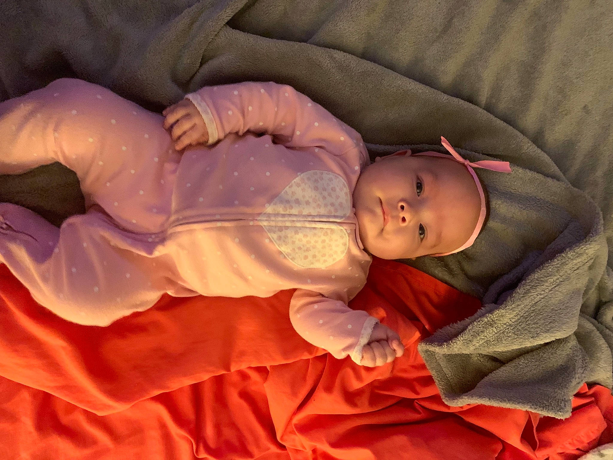 Amelia Grace joined the competition — help win amazing prizes! baby, baby_products, baby_sleeping, baby_toddler_clothing, cheek, child, comfort, ear, eye, hand, head, human_body, mouth, nose, orange, person, sitting, skin, sleeve, smile