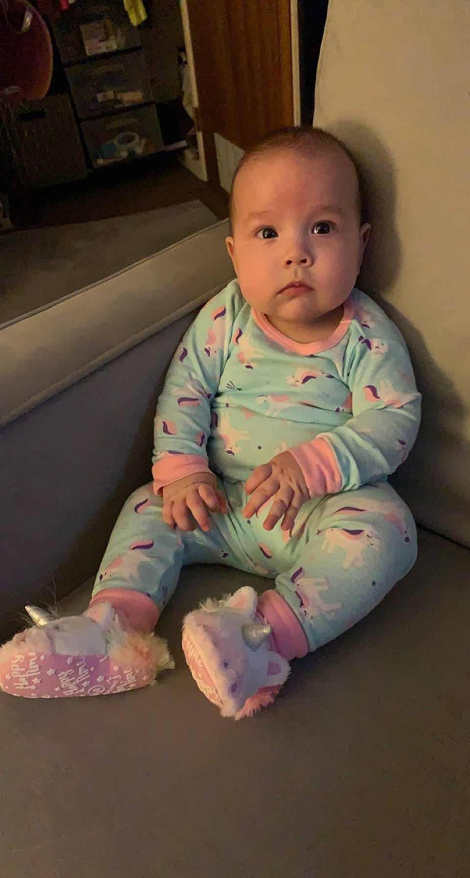 Amelia Grace joined the competition — help win amazing prizes! arm, baby, baby_toddler_clothing, barefoot, cheek, comfort, eye, face, flooring, foot, hair, head, human_leg, knee, mouth, nose, person, pink, skin, sleeve