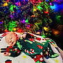 baby, sleeping, christmas_tree, holiday_lights, festive_pajamas, blanket, holiday_theme, infant, cozy, colorful, decorations, indoors, celebration, christmas, festive, child, cute, holiday, sleep, relaxation