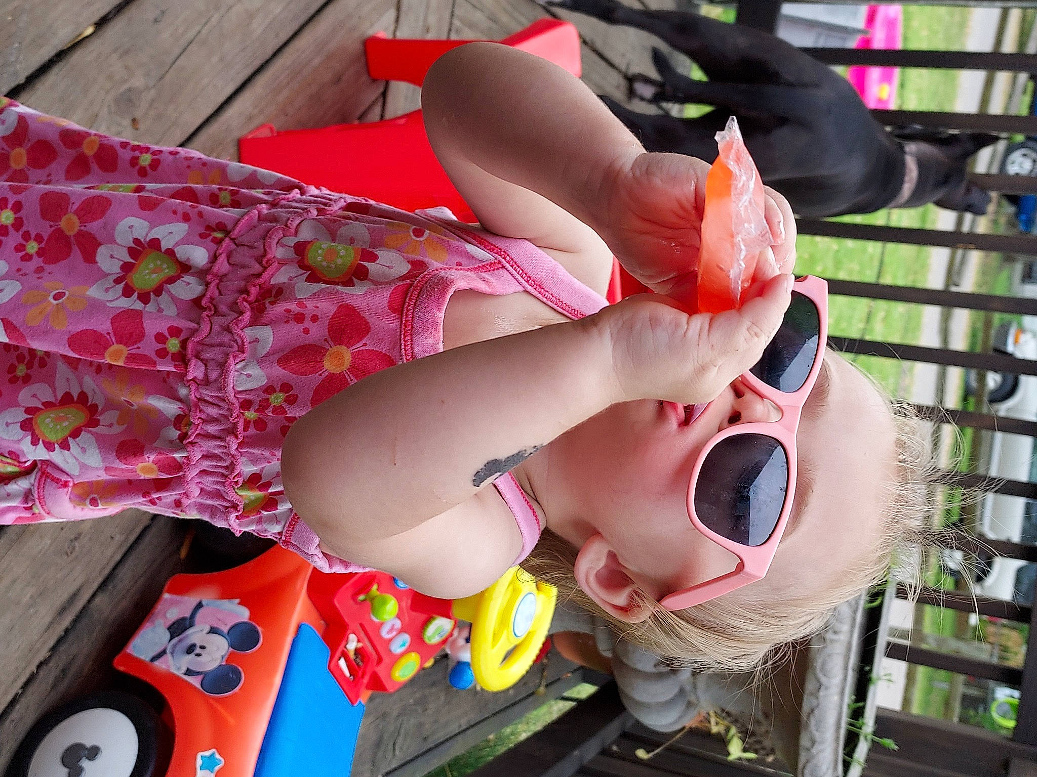 Nova joined the competition — help win amazing prizes! abdomen, chest, child, costume, eyewear, flesh, goggles, happy, human_leg, leisure, magenta, pattern, person, pink, sandal, shorts, smile, sunglasses, textile, thigh