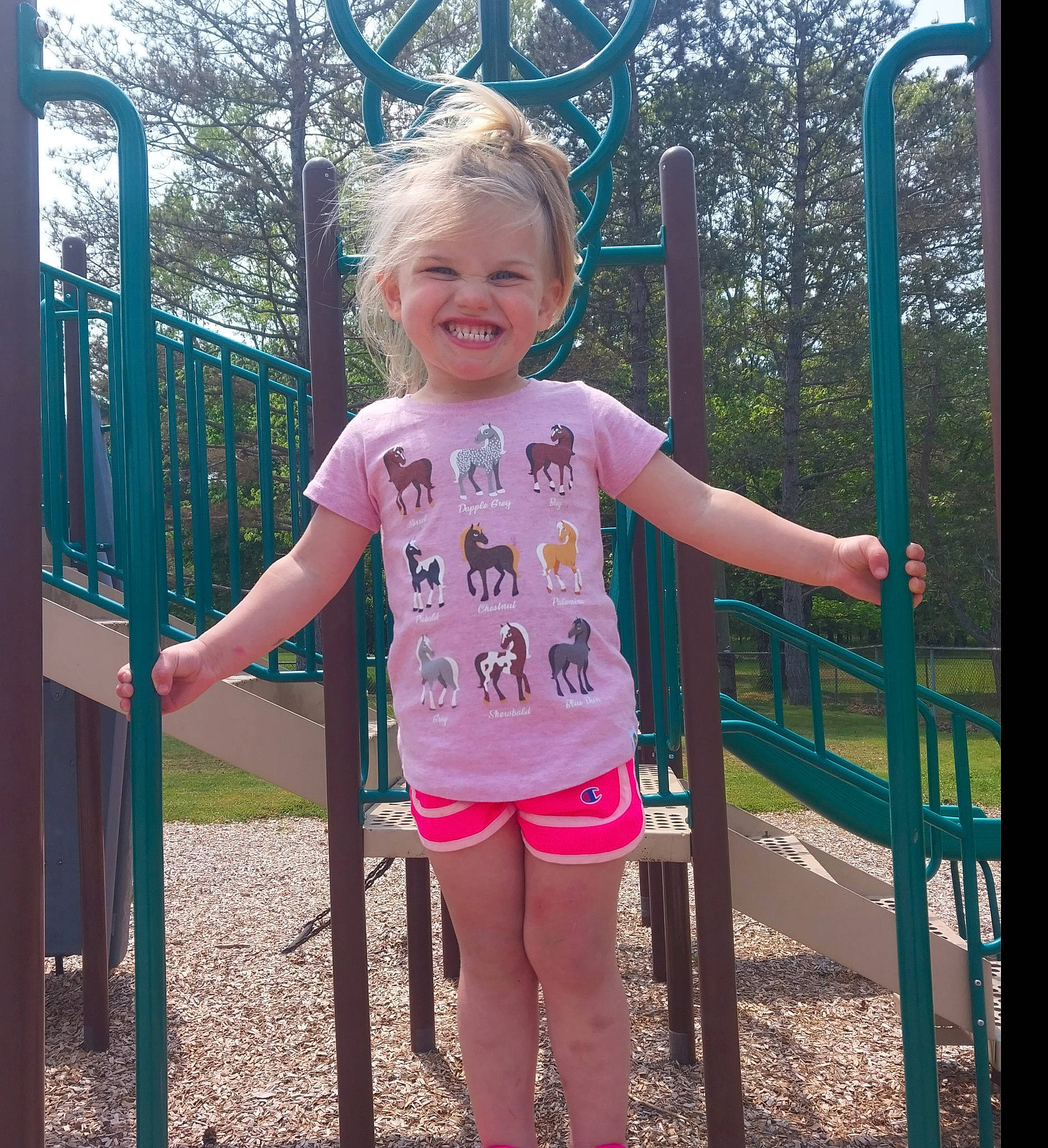 Addyson is registered to the contest to win money with this photo: baby_toddler_clothing, child, city, fun, grass, happy, joy, leisure, magenta, outdoor_play_equipment, person, pink, playground, recreation, shorts, sleeve, smile, standing, summer, t_shirt