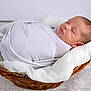 newborn, baby, infant, sleeping, wrapped, basket, blanket, white_cloth, cozy, peaceful, soft_texture, head, face, indoors, portrait, cute, resting, warm, new_born_baby, child
