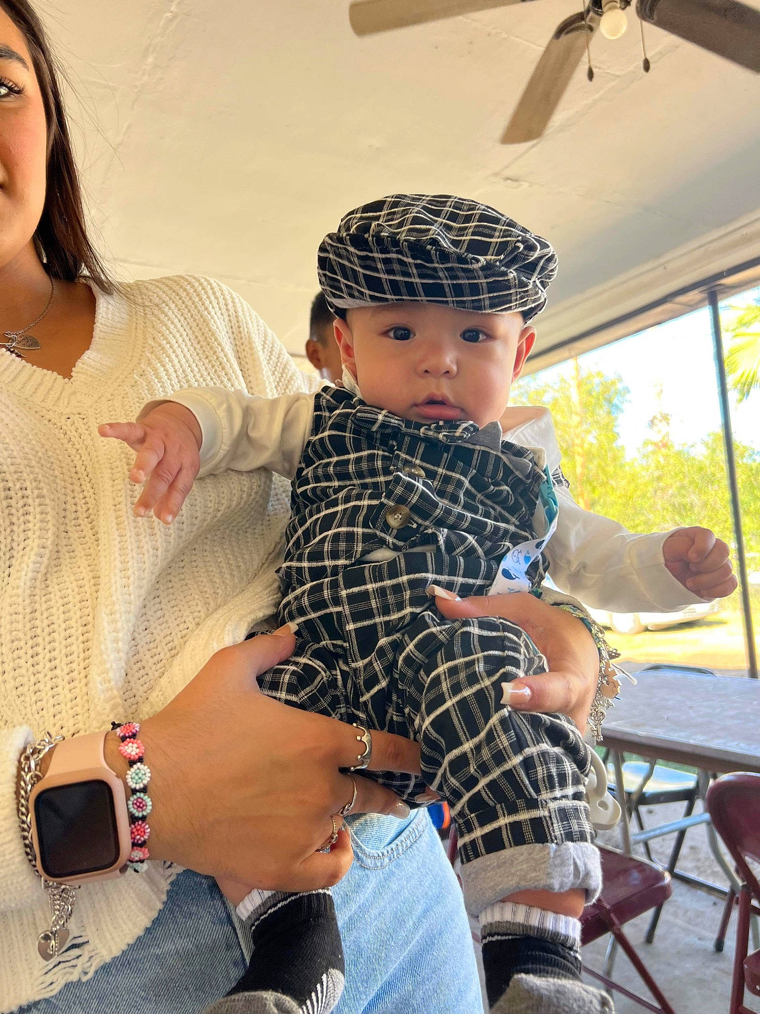 Josiah joined the competition — help win amazing prizes! abdomen, cap, ceiling_fan, chair, child, event, eyewear, fashion_design, fun, happy, headwear, jeans, leisure, mechanical_fan, pattern, person, plaid, sitting, tartan, thigh
