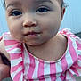 Milani is registered to the contest to win money with this photo: baby, cheeks, child, closeup, cute, expression, eyelashes, face, food_smudge, head, human, infant, messy, outdoor, person, pink_striped_clothing, portrait, skin, summer_clothing, young_child