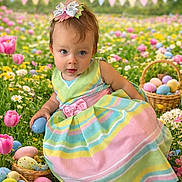 Karley is registered to the contest to win money with this photo: baby, basket, bow, child, colorful, cute, daisies, dress, easter_eggs, festive, flower_field, grass, holiday, nature, outdoor, pastel_colors, pink_tulips, portrait, spring, toddler