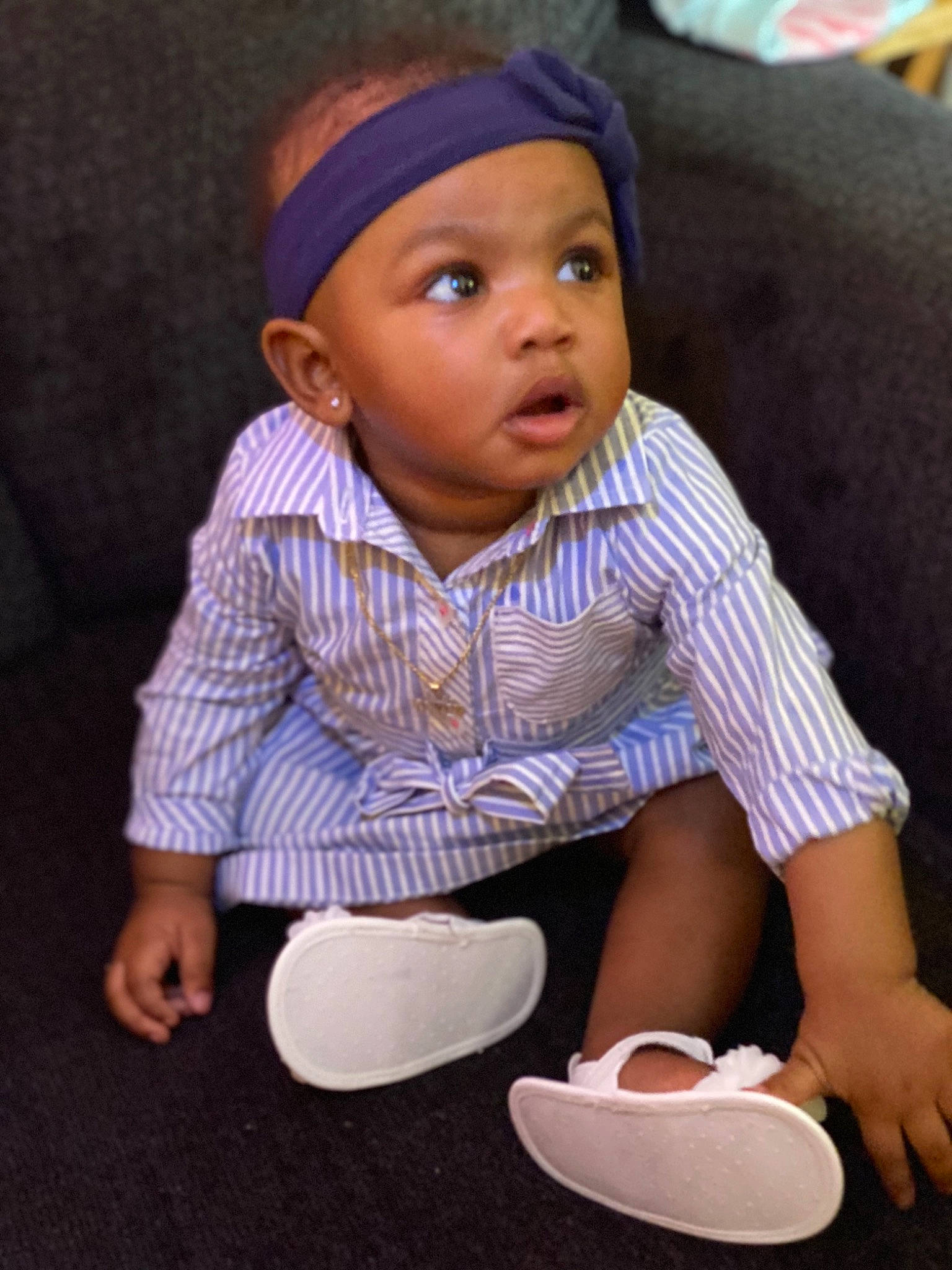 Azari joined the competition — help win amazing prizes! baby, cheek, child, headgear, headwear, person, play, sitting, surprise, tableware, toddler