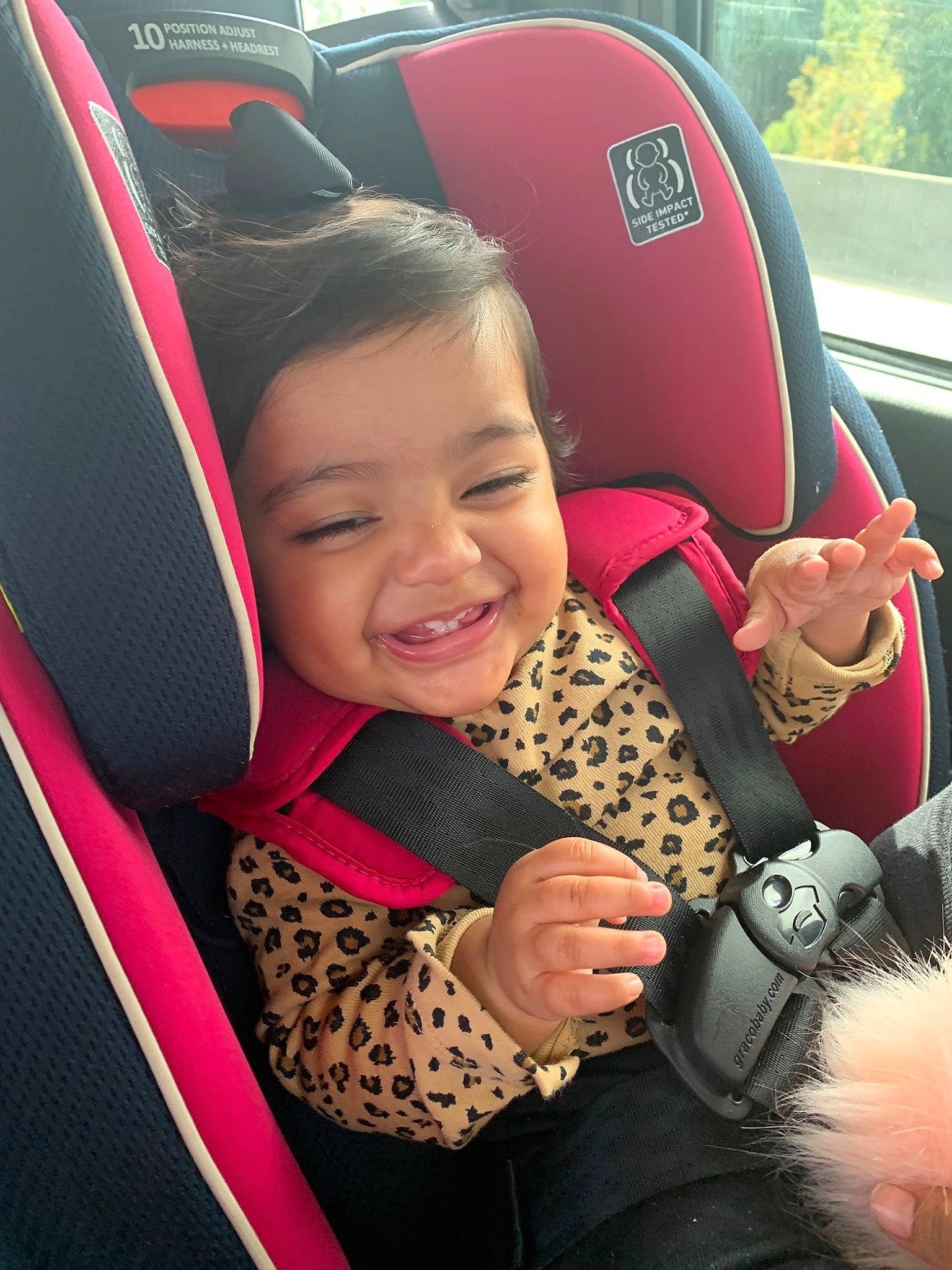 Valerie joined the competition — help win amazing prizes! auto_part, baby, baby_carriage, baby_in_car_seat, baby_products, car, car_seat, car_seat_cover, child, joy, person, pink, plant, product, seat_belt, skin, smile, toddler, vacation
