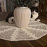 Kyo joined the competition — help win amazing prizes! black_and_white_cat, cat, chair, cozy, crochet, curious, decor, doily, domestic_cat, furniture, home, houseplant, indoor, leaves, pet, plant, relaxing, table, vase, wooden_table