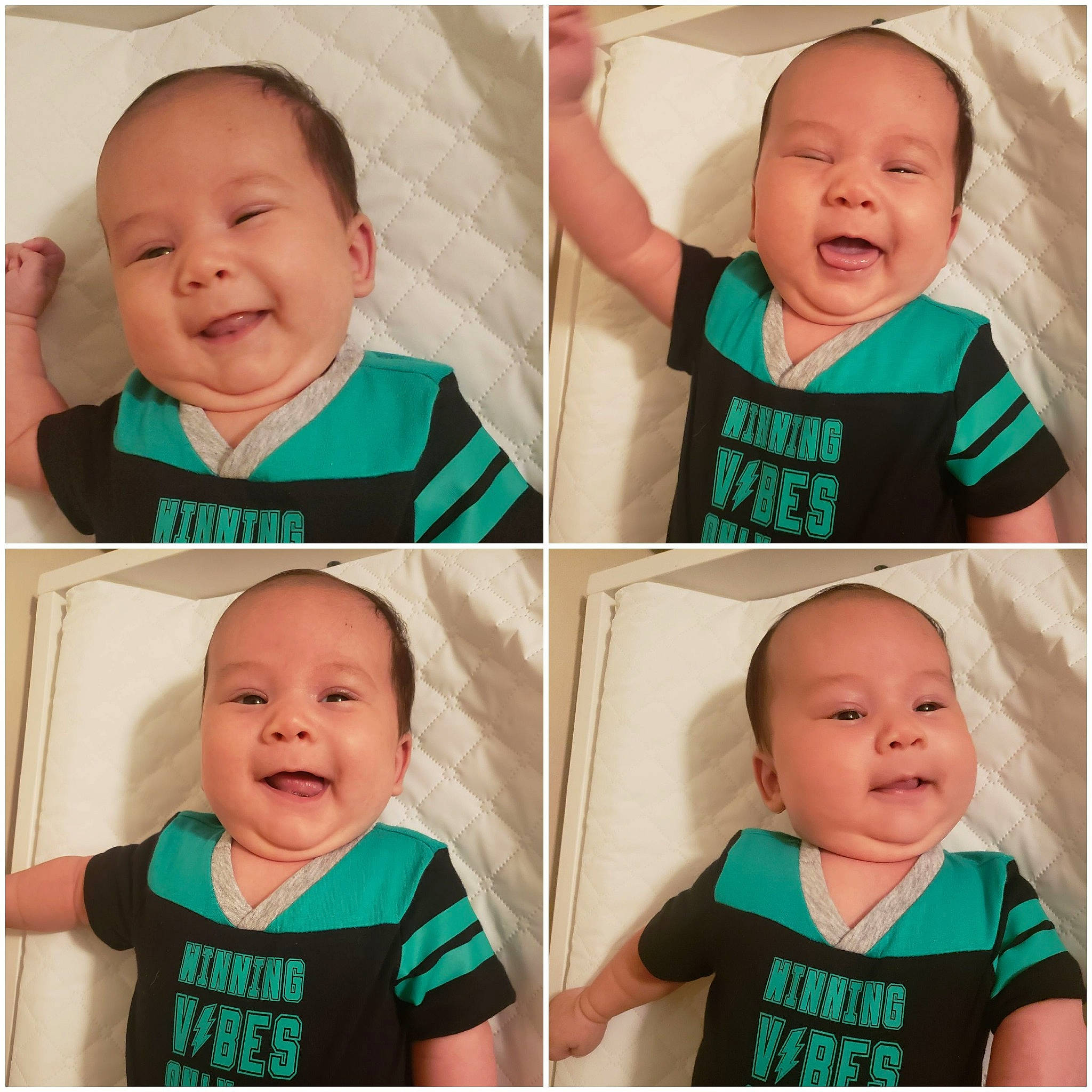 Kashtyn joined the competition — help win amazing prizes! baby, baby_making_funny_faces, baby_toddler_clothing, child, chin, cool, face, facial_expression, happy, head, laugh, neck, outerwear, people, person, photography, product, sleeve, smile, t_shirt
