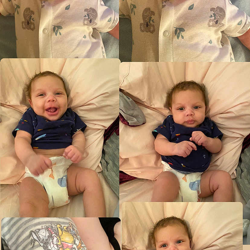 Jeremiah is registered to the contest to win money with this photo: art, baby, clothing, collage, crib, cushion, diaper, face, furniture, happy, head, homedecor, infantbed, laughing, newborn, person, photography, portrait, sleeping, t_shirt