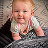 Phoenix joined the competition — help win amazing prizes! baby, child, crawling, blue_eyes, blonde_hair, indoors, patterned_surface, cute, smiling, pastel_clothing, infant, young_child, portrait, close_up, face, skin, person, toddler, happy, soft_lighting