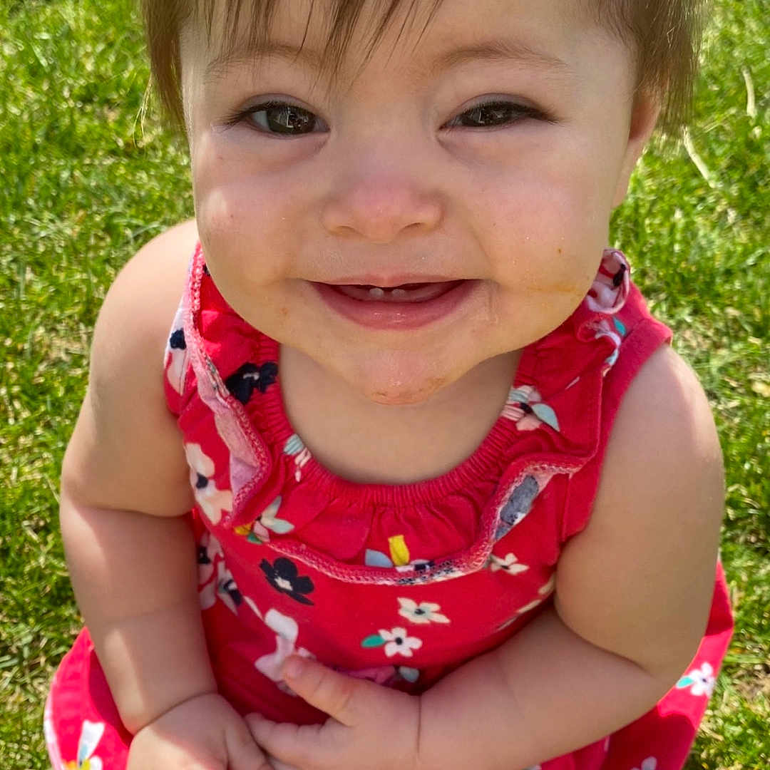 Audreyaunna joined the competition — help win amazing prizes! baby, backyard, clothing, dress, face, grass, happy, head, laughing, lawn, nature, outdoors, park, person, photography, plant, portrait, smile, summer, yard