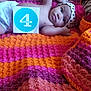 Zharia is registered to the contest to win money with this photo: art, baby, blanket, child, craft, crochet, knitting, linens, nap, orange, pattern, pink, purple, textile, thread, toddler, wool, woolen, woven_fabric