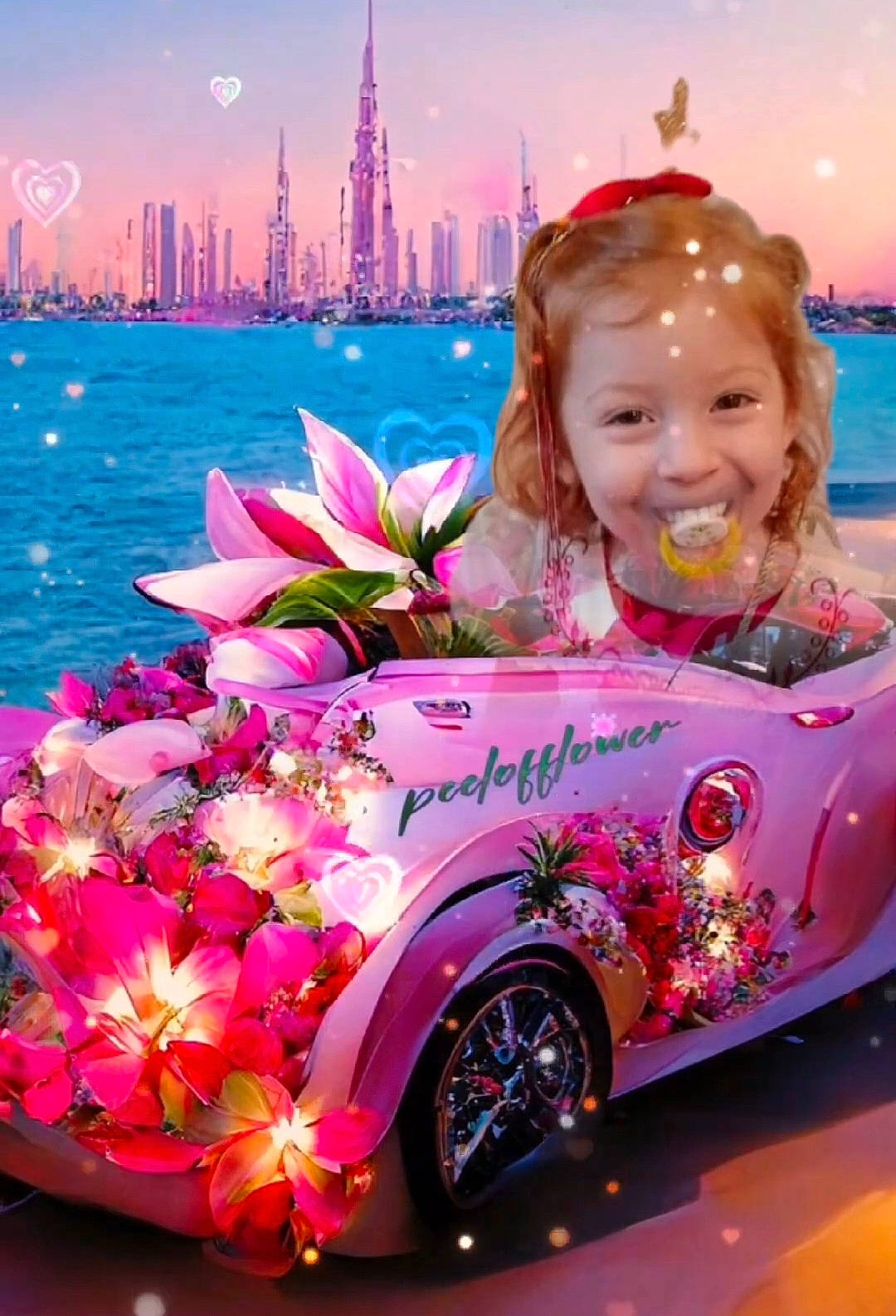 Laé participe au concours pour gagner de l'argent avec cette photo : automotive_lighting, flower, happy, joy, light, magenta, motor_vehicle, person, petal, photograph, pink, plant, sky, smile, summer, tire, toddler, tower, travel, vehicle