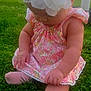 baby, infant, child, dress, headband, flower, grass, outdoor, sitting, sock, pink, sunset, hands, face, feet, cute, portrait, toddler, chubby_arms, lawn