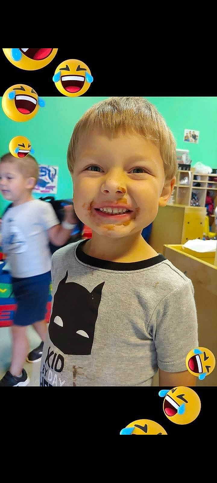 Brad is registered to the contest to win money with this photo: baby, baby_toddler_clothing, child, event, eyelash, fun, happy, joy, leisure, logo, person, play, room, shorts, sleeve, smile, t_shirt, toddler, yellow