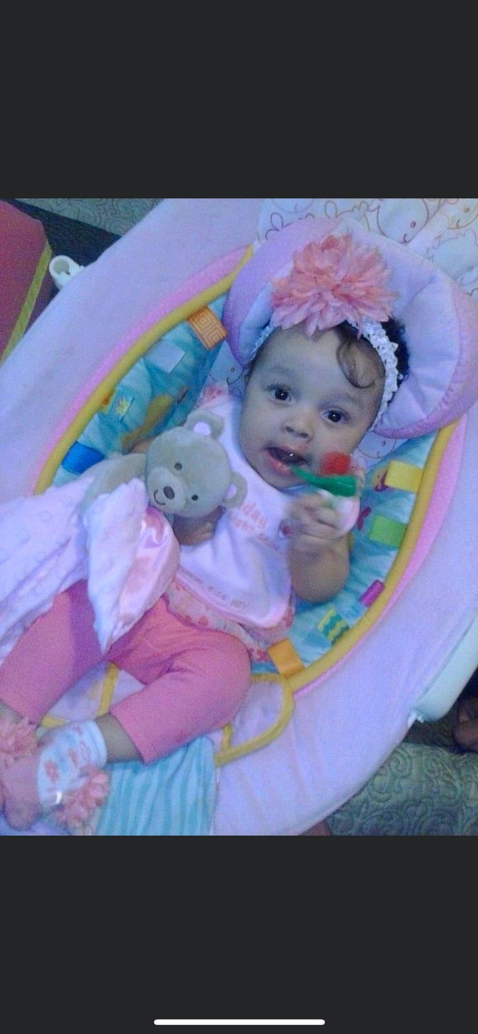 Leileanna joined the competition — help win amazing prizes! baby, baby_products, baby_toddler_clothing, cheek, child, comfort, fashion_accessory, fun, happy, headband, headpiece, magenta, person, pink, product, purple, room, sitting, textile, toddler