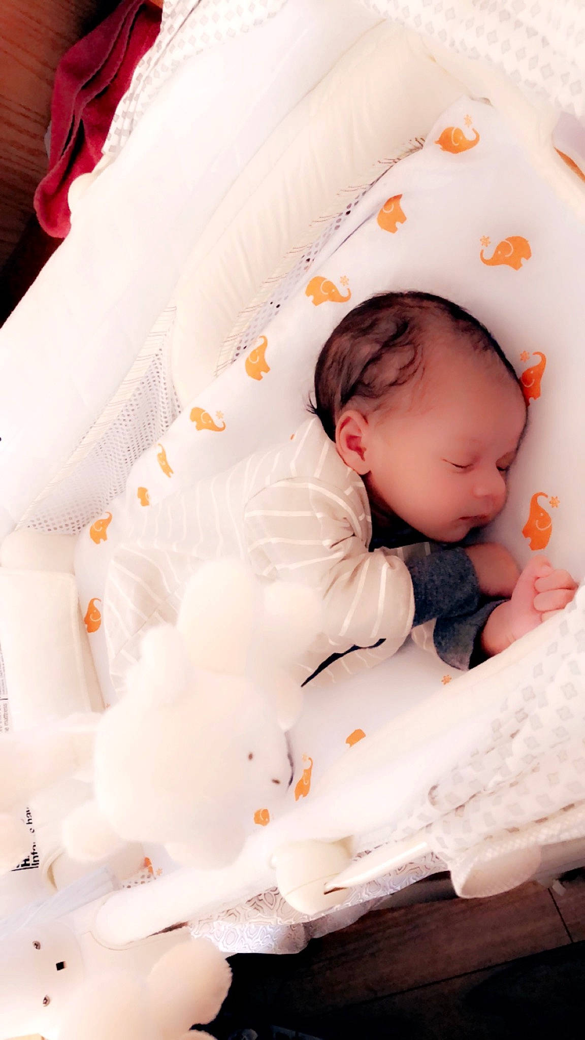 Marcel joined the competition — help win amazing prizes! baby, baby_products, baby_safety, baby_sleeping, baby_toddler_clothing, bed, bedding, cheek, child, chin, comfort, face, infant_bed, linens, orange, person, product, skin, sleeve, textile