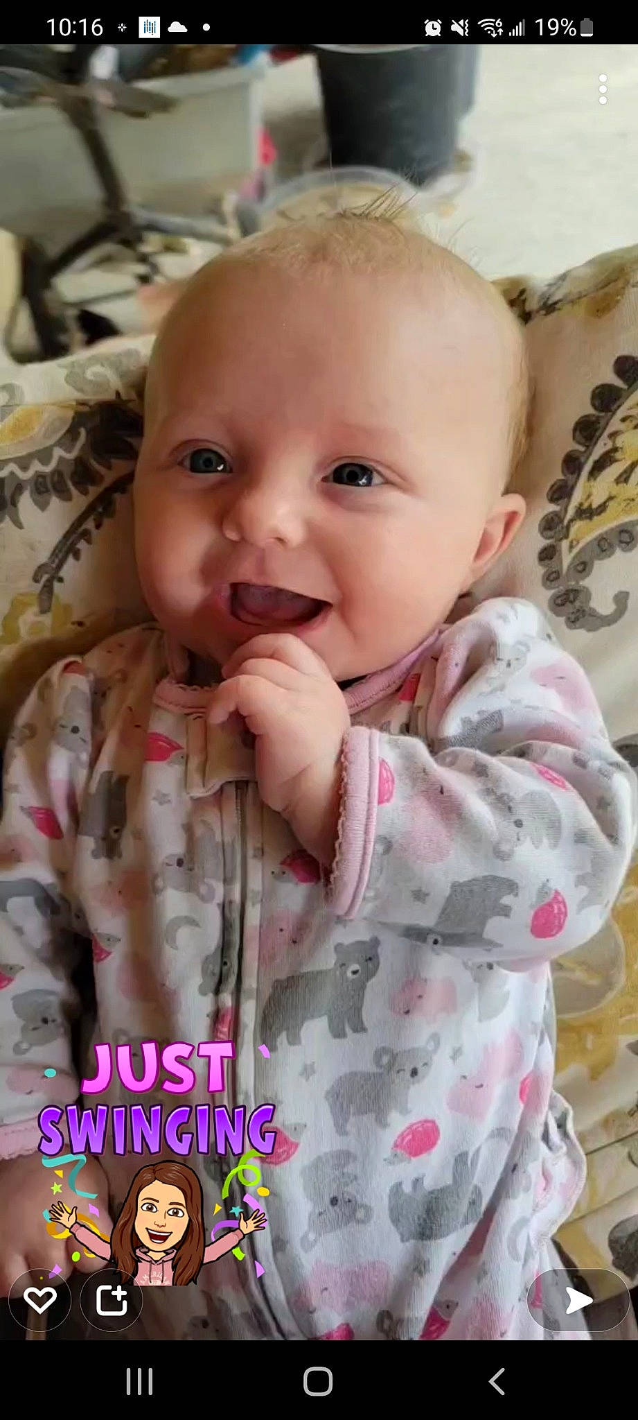 Haizley is registered to the contest to win money with this photo: baby, baby_toddler_clothing, cheek, chin, clothing, eye, face, facial_expression, gesture, head, iris, lip, mammal, mouth, nose, person, pink, product, skin, sleeve