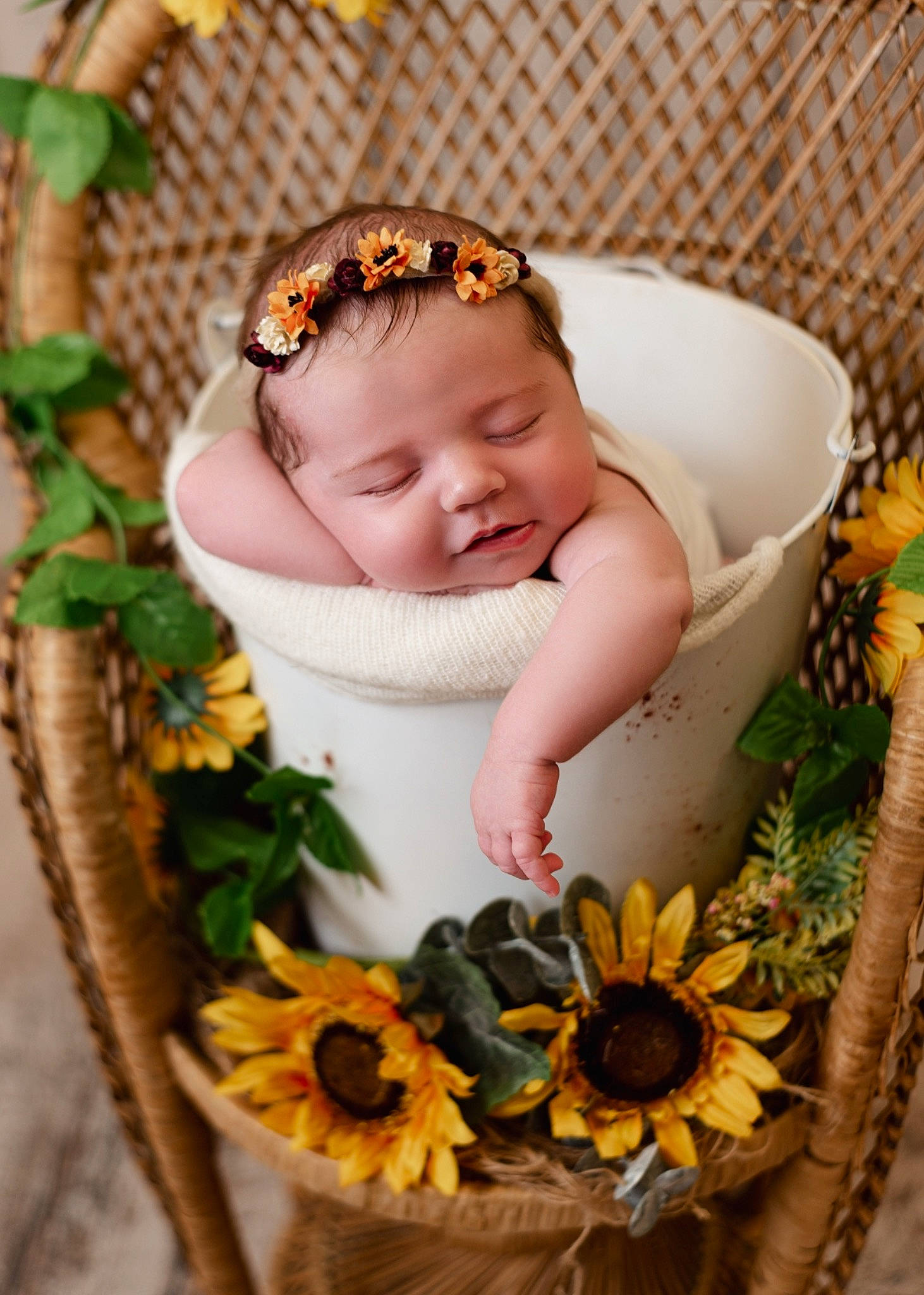 Darcie joined the competition — help win amazing prizes! baby, baby_products, baby_toddler_clothing, basket, child, eye, flower, grass, happy, headgear, headpiece, iris, jewellery, leaf, people_in_nature, person, petal, plant, toddler, tree