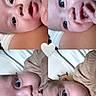 baby, collage, closeup, face, infant, cute, expression, hand, brown_clothing, white_background, heart_shape, portrait, child, skin, eyes, mouth, cheeks, cute_expression, newborn, toddler