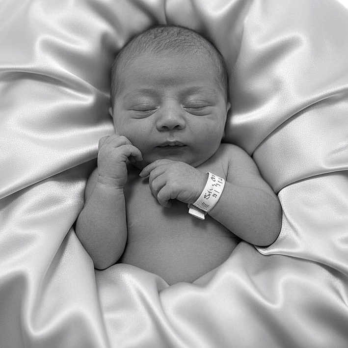 Apollo joined the competition — help win amazing prizes! newborn, baby, sleeping, infant, satin, fabric, hospital_wristband, peaceful, portrait, black_and_white, skin, hand, face, closed_eyes, soft, cushion, cute, resting, wrapped, tender