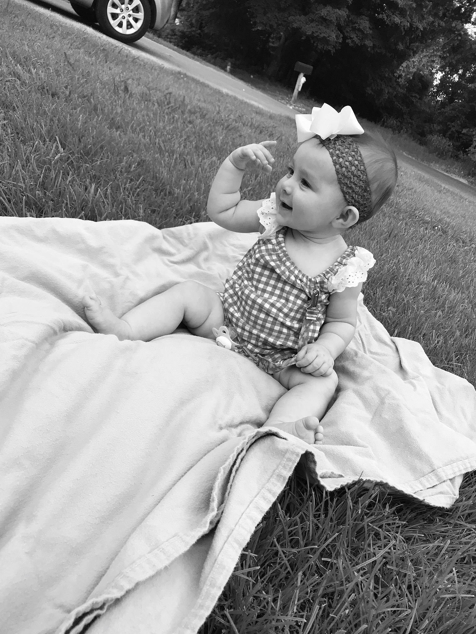 Kenadie joined the competition — help win amazing prizes! baby, black_and_white, child, dress, grass, headgear, monochrome, person, photograph, photography, retro_style, sitting, stock_photography, style, toddler, vintage_clothing