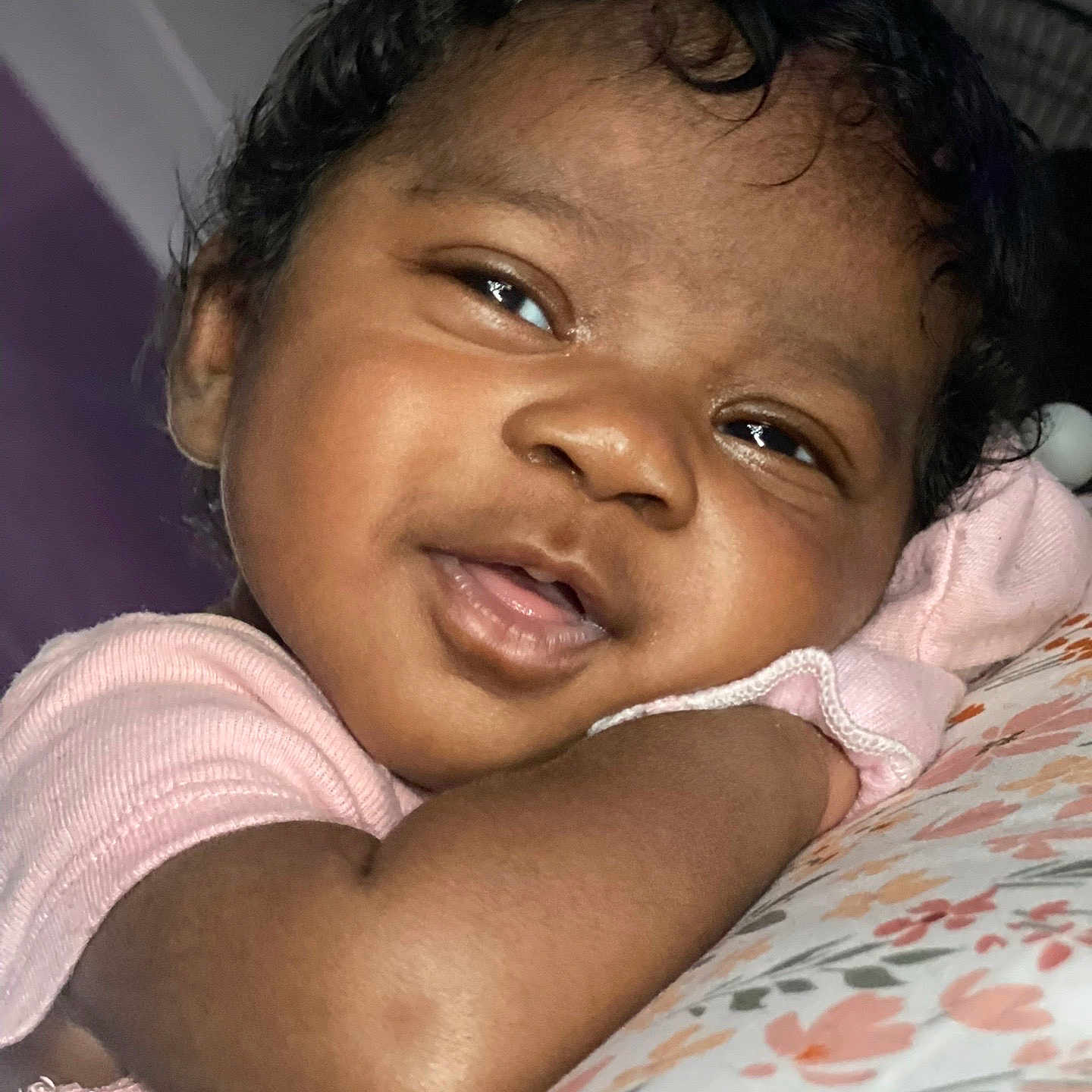 Armonie is registered to the contest to win money with this photo: baby, babylaughing, blackhair, bodypart, cushion, dimples, face, hair, happy, head, laughing, mouth, newborn, person, photography, portrait, shoulder, skin, smile, teeth