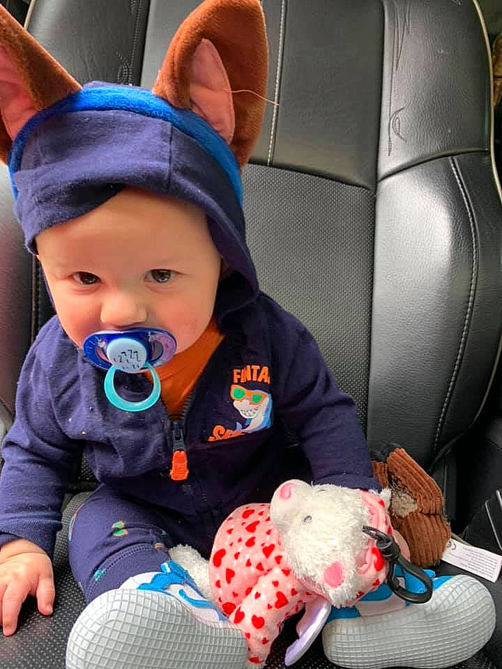 Clarence joined the competition — help win amazing prizes! auto_part, baby, baby_in_car_seat, car_seat, child, ear, headwear, person, toddler