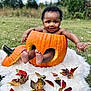 baby, pumpkin, autumn_leaves, outdoor, grass, blanket, smiling, child, fall, nature, cute, happy, seasonal, playful, portrait, greenery, skin, feet, hands, sky
