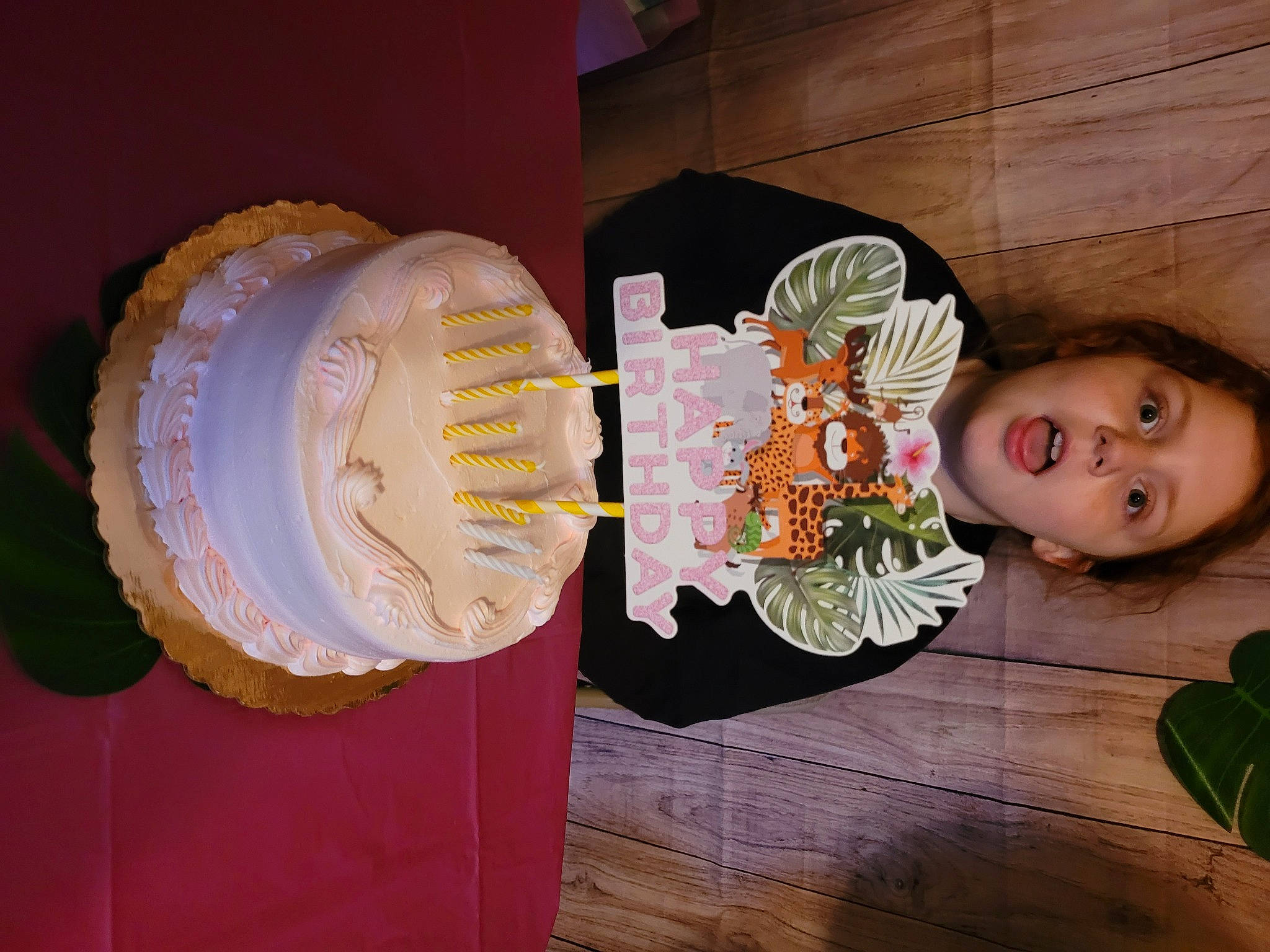 Angelle is registered to the contest to win money with this photo: art, baking, buttercream, circle, cream, dessert, flooring, food, hardwood, icing, peach, person, pink, plant, room, sugar_cake, sugar_paste, surprise, sweetness, toddler