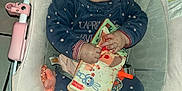 Julia a rejoint le concours — aidez-le/la à gagner de superbes lots ! baby, baby_seat, blue_outfit, child, closeup, curious, cushion, cute, fabric_book, feet, floor_tiles, hands, indoor, infant, pacifier, polka_dot, portrait, seated, toy, young