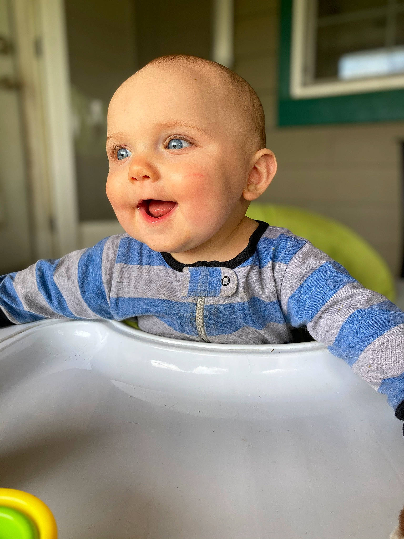 Caine joined the competition — help win amazing prizes! baby, baby_laughing, child, facial_expression, mouth, person, play, sitting, smile, toddler