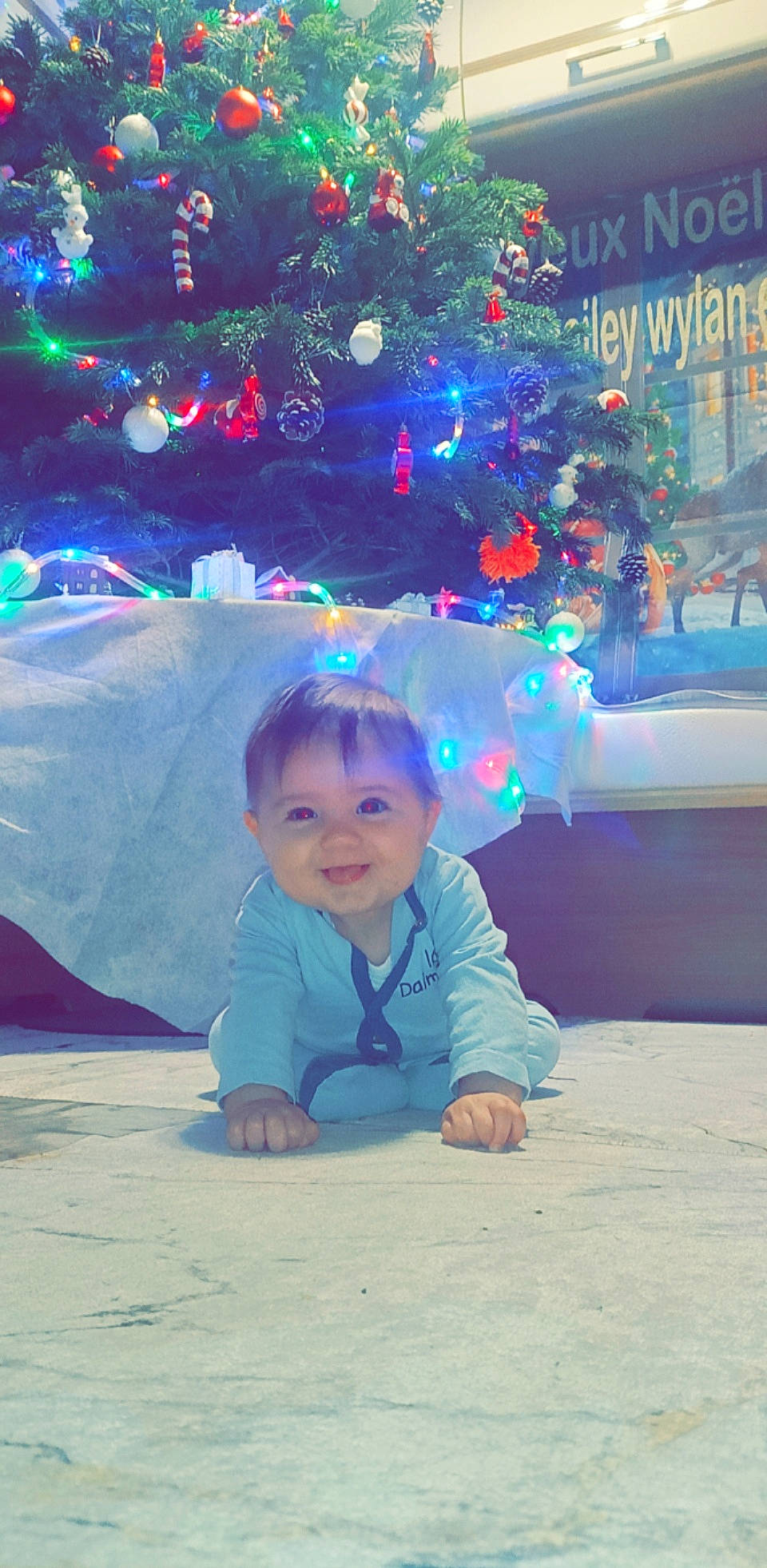 Lyam a rejoint le concours — aidez-le/la à gagner de superbes lots ! baby, baby_toddler_clothing, beauty, christmas_decoration, christmas_tree, electric_blue, event, flash_photography, fun, happy, holiday, joy, leisure, people, people_in_nature, person, photograph, pink, purple, smile