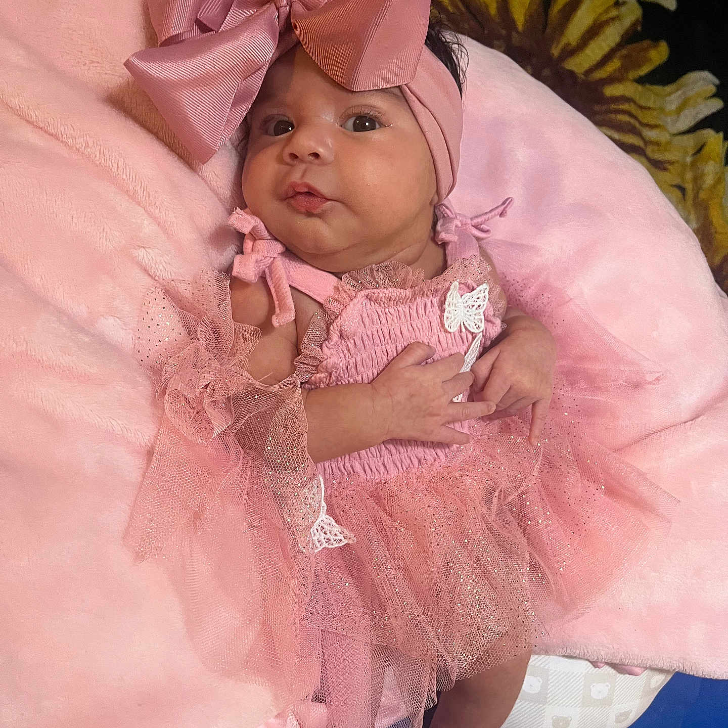 Itayetzi is registered to the contest to win money with this photo: adorable, baby, blanket, bow, child, cute, dress, fabric, fashion, hands, headband, infant, lying_down, newborn, pink, portrait, skin, soft, sparkle, tutu