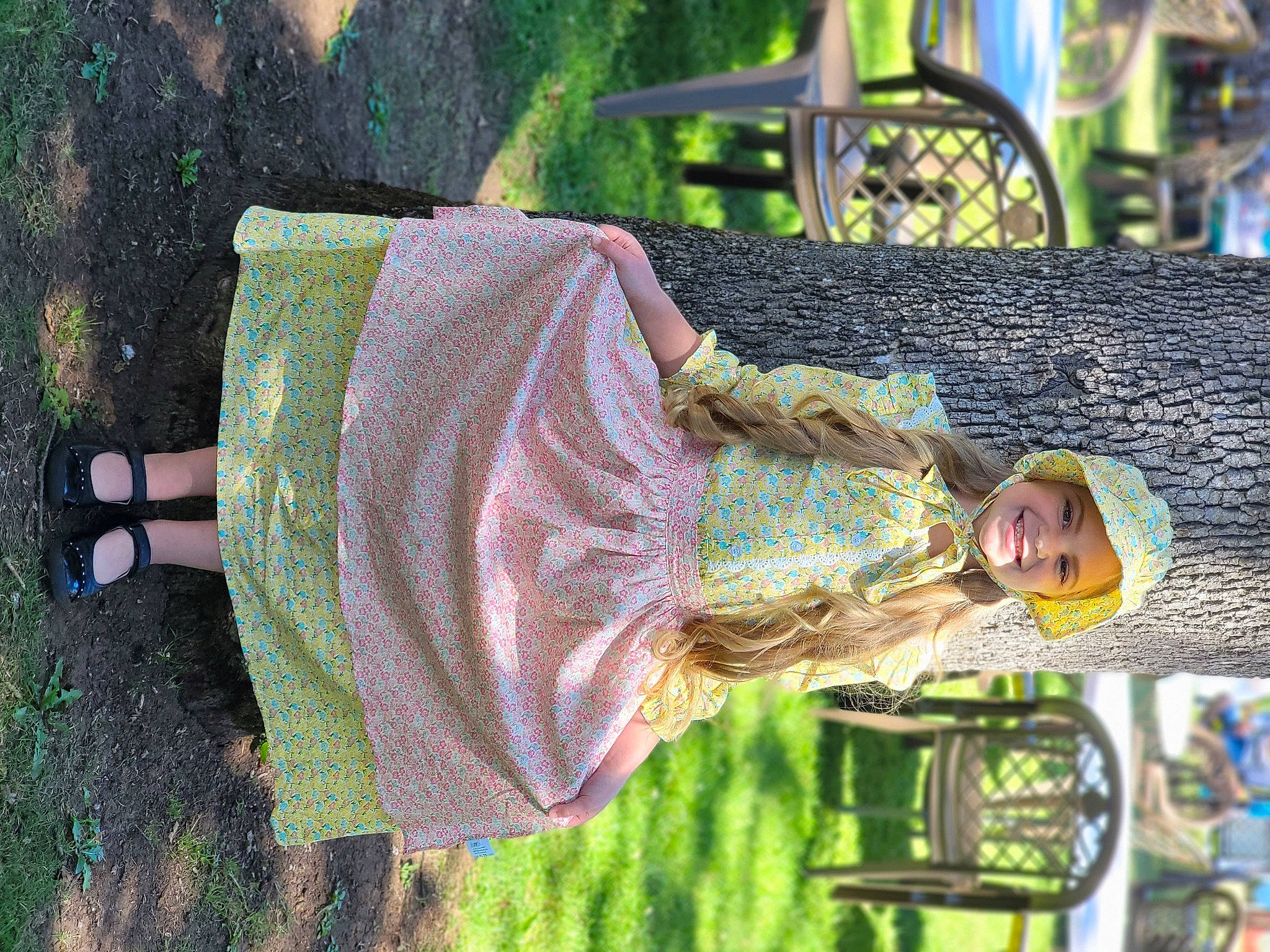 Anneva is registered to the contest to win money with this photo: art, fashion_accessory, fun, grass, green, happy, headwear, joy, leisure, linens, magenta, pattern, person, plant, sleeve, spring, visual_arts