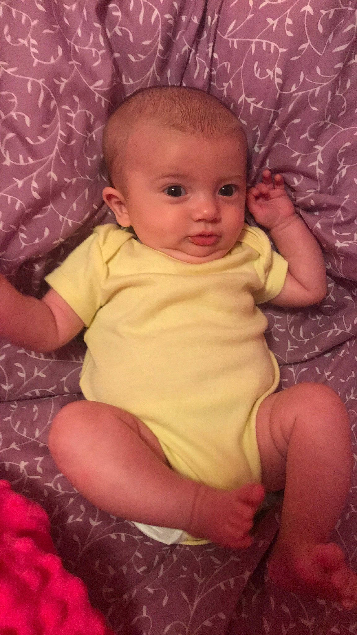 Avalie joined the competition — help win amazing prizes! arm, baby, cheek, child, eye, face, head, iris, lip, mouth, nose, person, pink, sitting, skin, smile, toddler