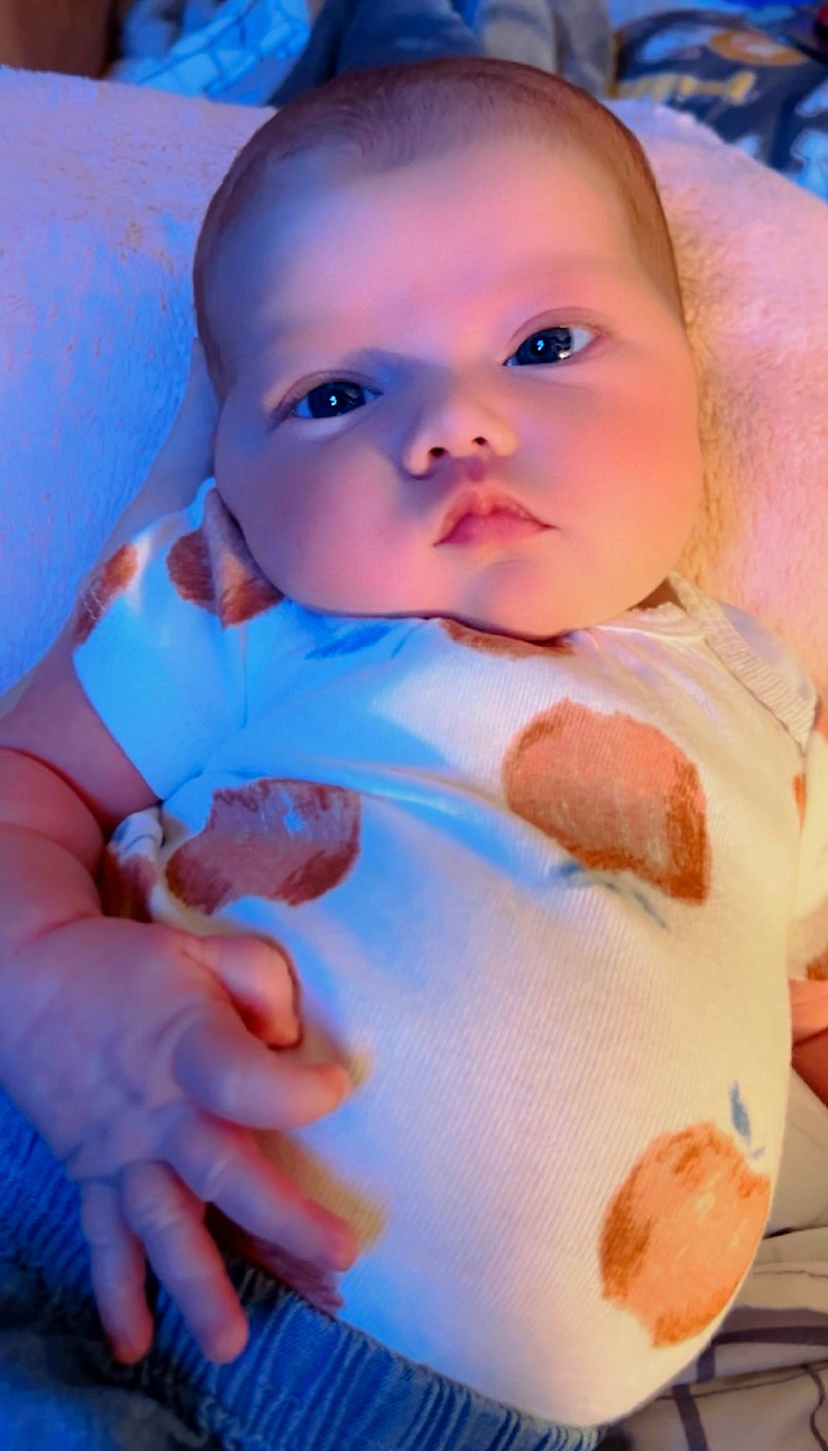 Karma is registered to the contest to win money with this photo: baby, baby_products, baby_toddler_clothing, blue, cheek, chest, child, dress, eyelash, finger, gesture, hand, lip, nail, neck, nose, person, pink, skin, thumb