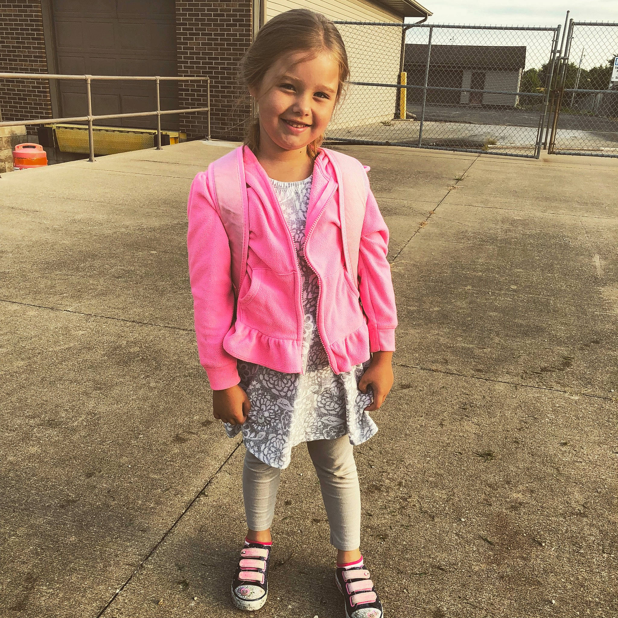 Julianna is registered to the contest to win money with this photo: blazer, child, clothing, denim, fashion, fashion_accessory, footwear, jacket, jeans, joy, outerwear, person, pink, shoe, smile, snapshot, sportswear, street_fashion, style, t_shirt