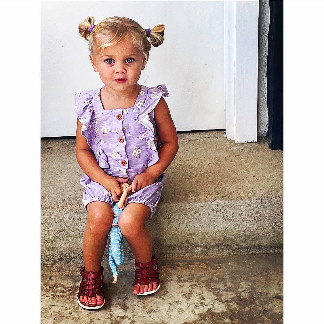 Presley Bassett is registered to the contest to win money with this photo: baby_toddler_clothing, child, child_model, cool, day_dress, electric_blue, fashion_accessory, happy, magenta, neck, pattern, person, portrait_photography, product, purple, sitting, sleeve, street_fashion, t_shirt, toddler