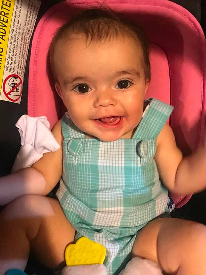 Xanaria Elizabeth Jo is registered to the contest to win money with this photo: baby, baby_toddler_clothing, cheek, chin, comfort, eye, facial_expression, finger, happy, head, iris, joy, leg, mammal, mouth, nose, person, pink, product, skin